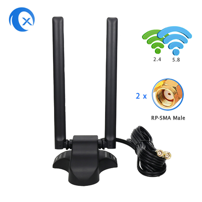 듀얼 밴드 2.4GHz 5GHz RP-SMA 와이파이 안테나 6.5 피트 연장 케이블 PC 데스크톱 컴퓨터 무선 블루투스
