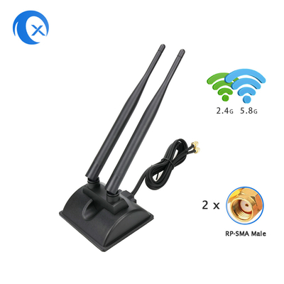 6dBi WiFi 안테나 RP-SMA 남성 커넥터 2.4GHz 5GHz 듀얼 밴드 자기 기반 PCI-E WiFi 무선 라우터