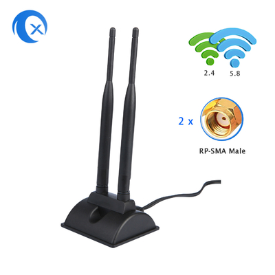 6dBi WiFi 안테나 RP-SMA 남성 커넥터 2.4GHz 5GHz 듀얼 밴드 자기 기반 PCI-E WiFi 무선 라우터