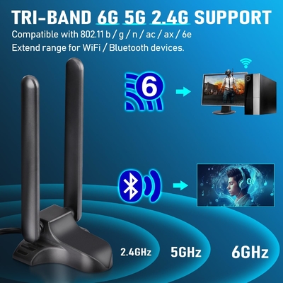 와이파이 6E 안테나 트라이 밴드 2.4GHz 5GHz 6GHz 자기 기반 와이파이 안테나 RP-SMA 커넥터 PC 데스크톱 무선 라우터